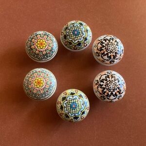 Six Colorful Ceramic Drawer Knobs New